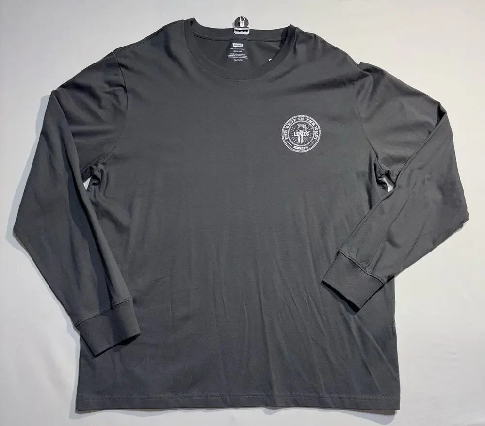 Levi’s Men’s XLT Gray Long Sleeve Graphic Logo Tee Relaxed Fit Tall Shirt